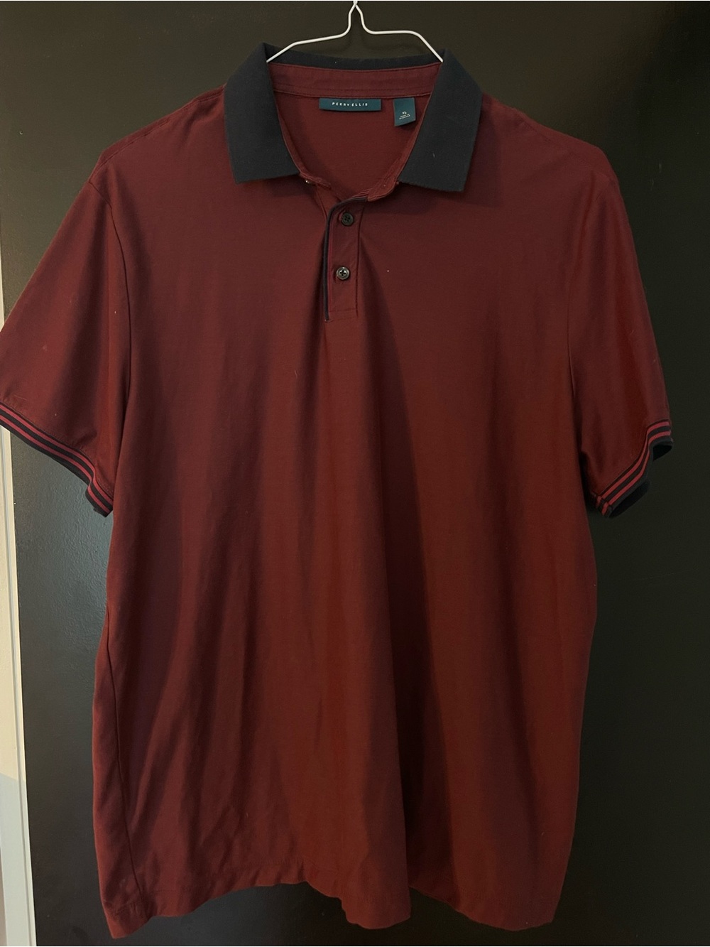 Perry Ellis Burgundy Polo with Black Collar